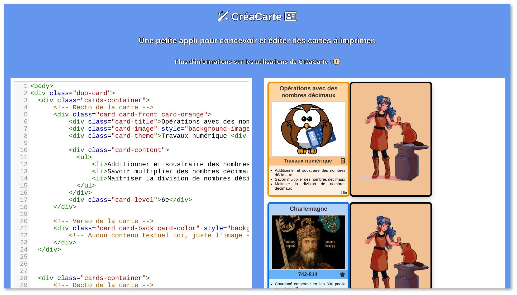 Copie d’écran de CréaCarte.