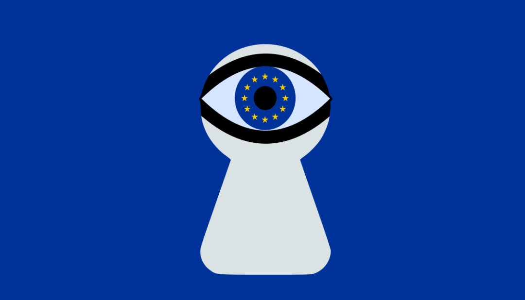 Illustration : une serrure et un oeil aux couleurs de l'Europe