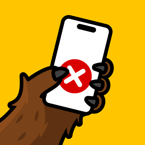 Logo de Saracroche. Une patte d'animal tient un smartphone avec une croix rouge sur l'écran