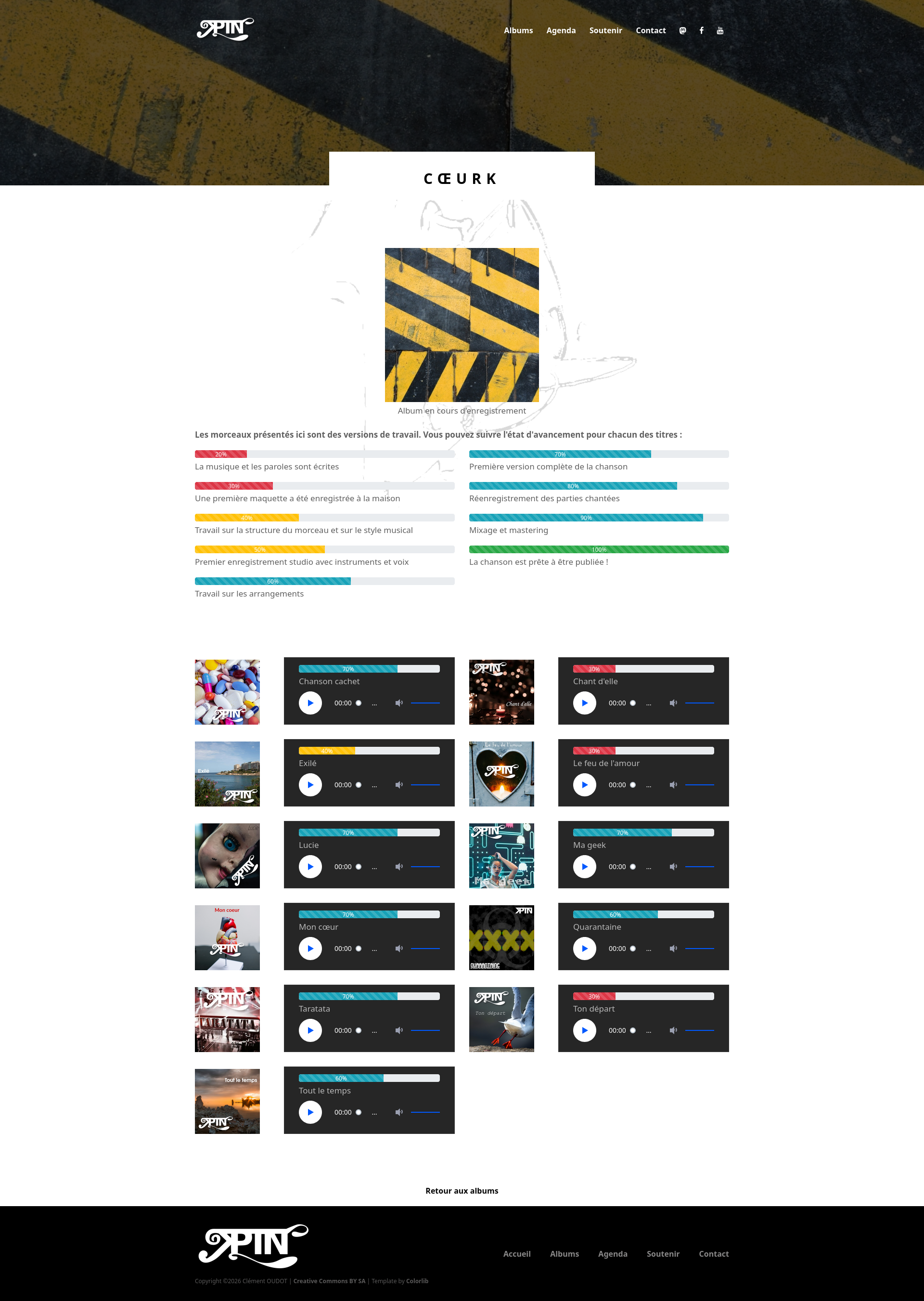 Capture d'écran de la page de l'album CoeurK avec une barre de progression pour chaque chanson