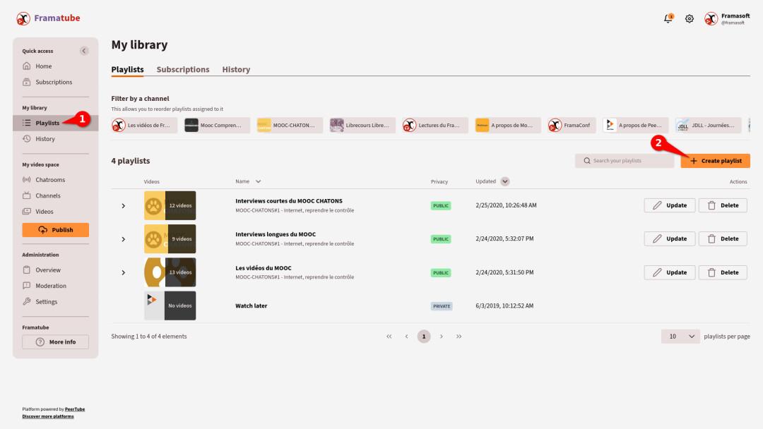 To create a new playlist:

1. Click on the "Playlists" menu
2. Click on "Create new playlist"