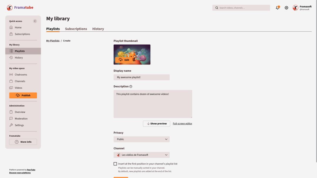 The playlist creation page.